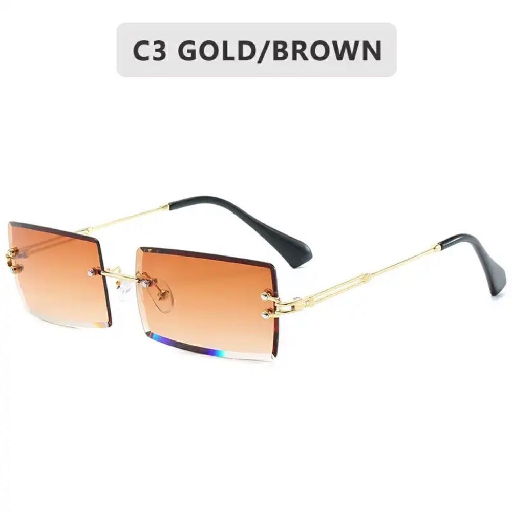 Rectangle Sunglasses Gold & Brown Rimless